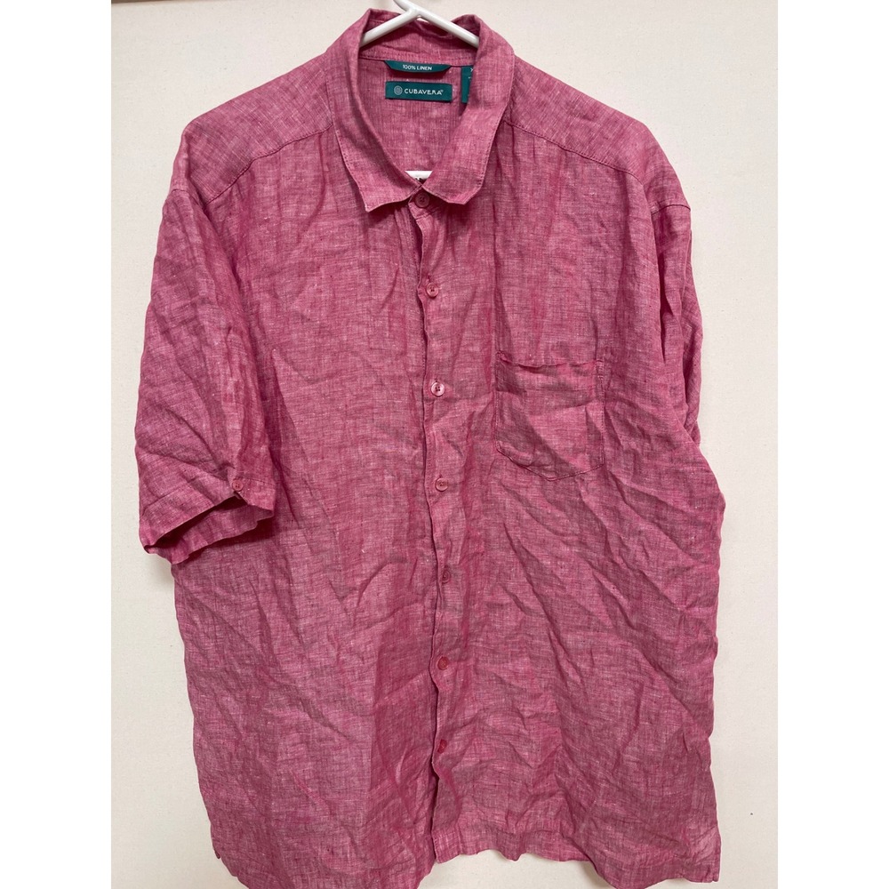 Cubavera Mens 100% Linen Short Sleeve Button Down Shirt Pink Size XL
